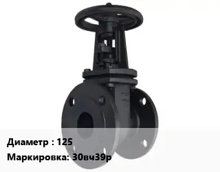 Задвижка чугунная 125 30вч39р Ру10, Ру16 клиновая